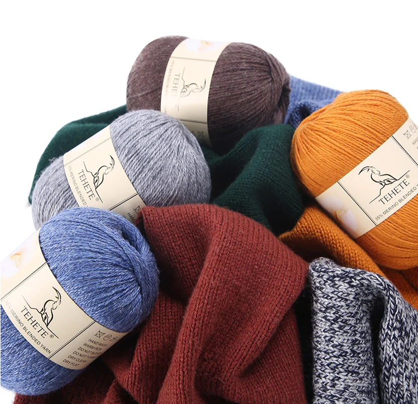 TEHETE 35% Merino Wool Yarn for Knitting 3-Ply Warm Soft Lightweight Crochet Thread DIY Sewing Scarf Baby Clothes for Beginners