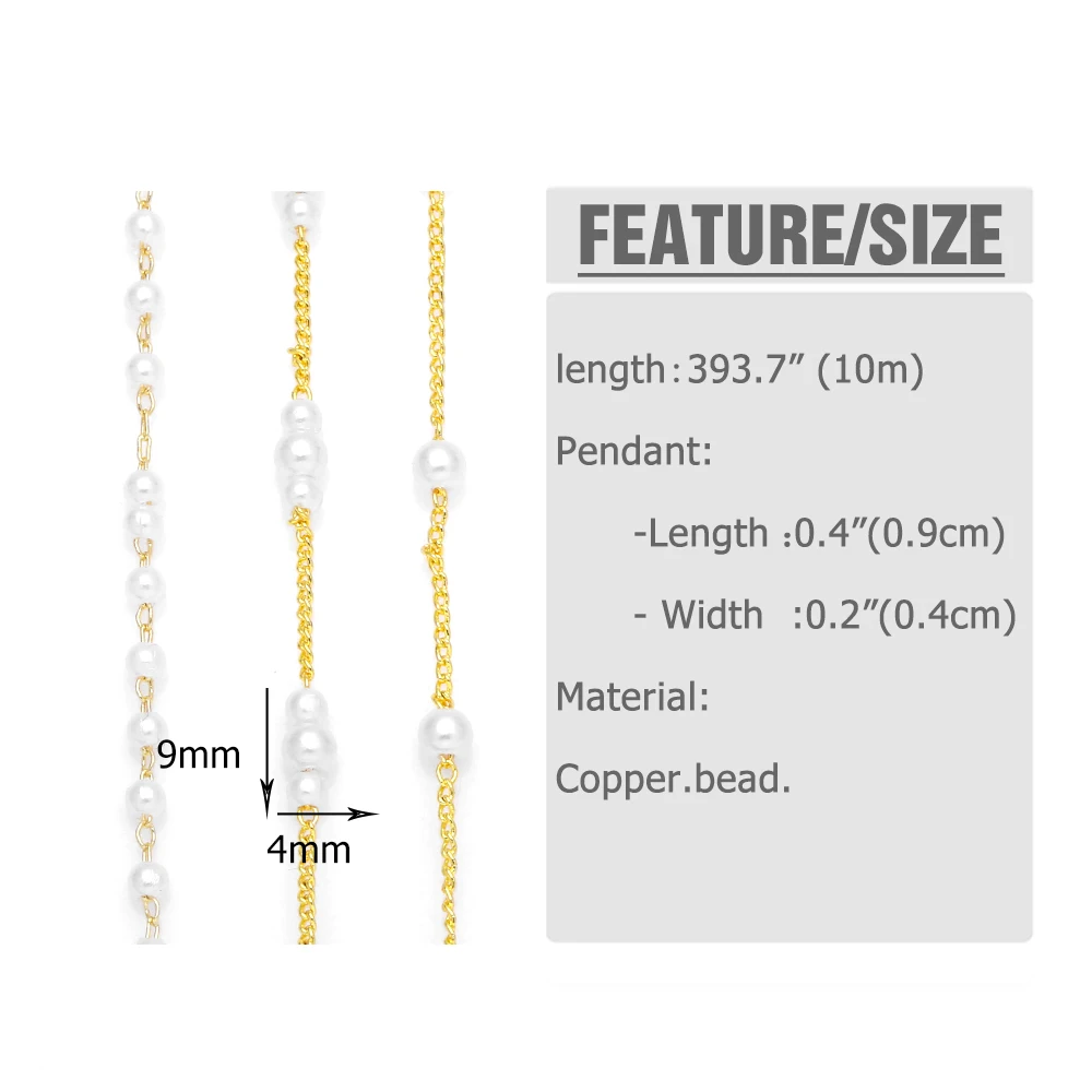 OCESRIO 10M Fashion Pearl Chain for Jewelry Making Gold Plated Copper Wedding Party Decoration DIY Jewelry Findings cana048