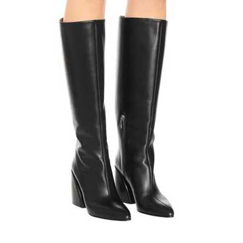 сапоги женские thigh high Chunky high Heels Long botines pointed toe Zipper Knee-High fashion Motorcycle Ladies boots woman