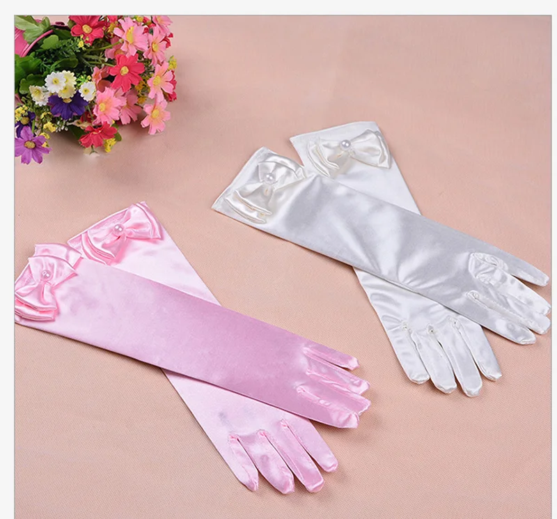 Thin Elastic Children's Day Professional Dance Gloves Long Lace Bow Tie Accessories Gloves Girls Princess Gloves Kids Gift G195