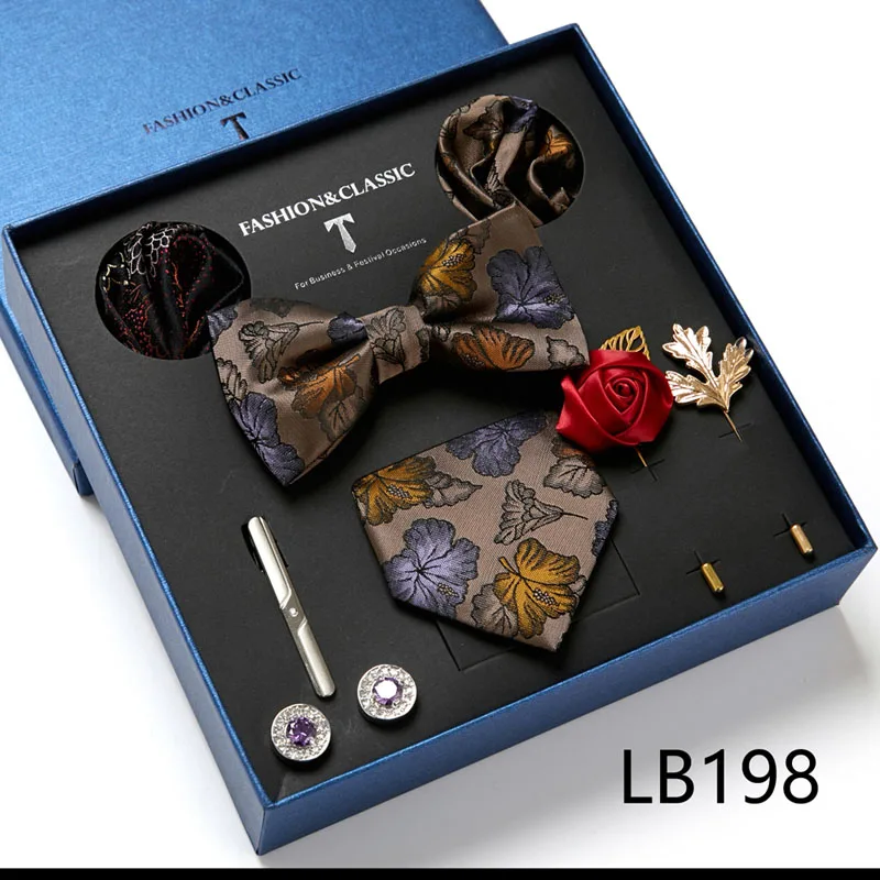 Hochwertige Geschenkbox für Feiertage, 7,5 cm, blaues Blumenmuster, Einstecktuch, Manschettenknöpfe, Krawattenclip, Krawatte für Herren, Geburtstagsgeschenk – Detail 36