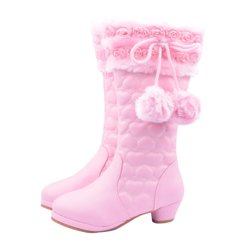 

Winter snow boots children girls high heel princess shoes cute shoes comfortable warm non-slip zipper shoes