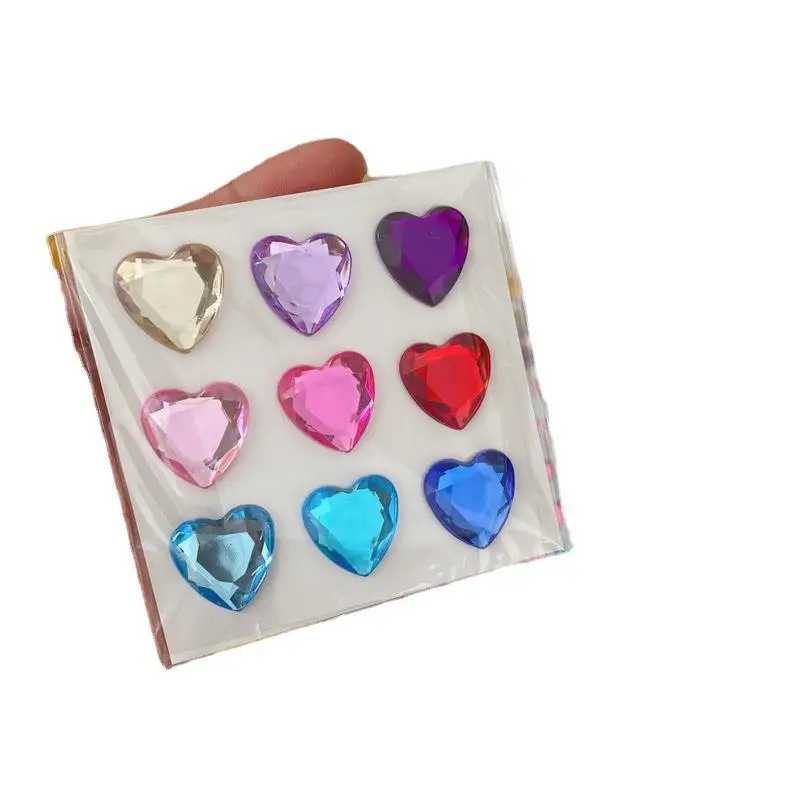 Lovely Heart Shaped Diamond Sticker Laser Colorful Crystal Girl Makeup Mobile Phone Diy Creative Decorative Sticker stationery