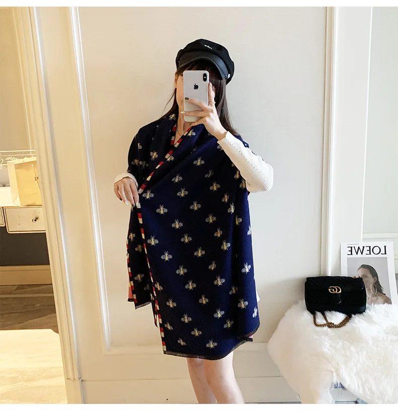 Bufanda de Cachemira de marca de lujo para mujer, Pashmina cálida, chales y envolturas, manta gruesa estampada para el cuello, invierno, 2024