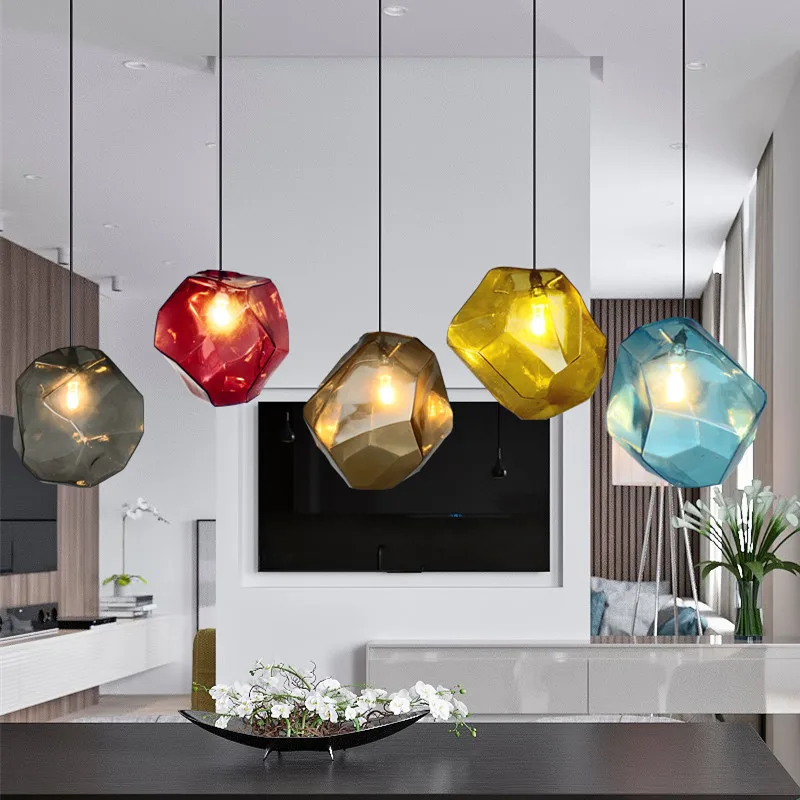 Modern Diamond Glass Pendant Lights Creative Colorful LED Pendant Lamps Restaurant Kitchen Lamps Indoor Home Lighting Fixtures