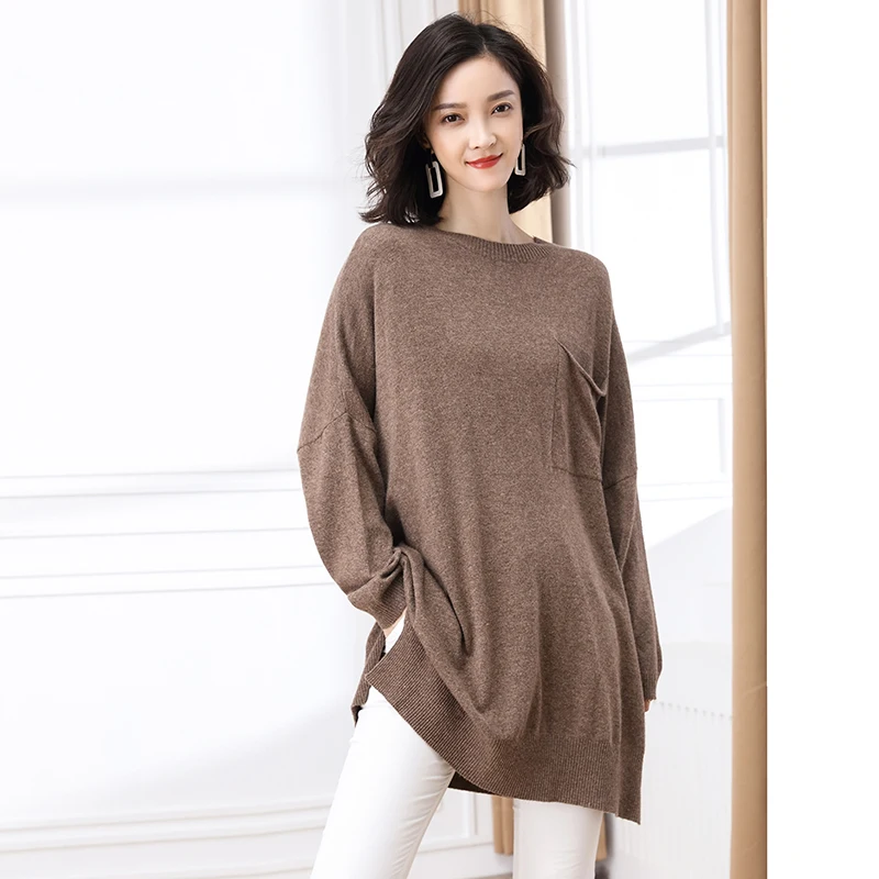 Spring Women Sweater Knit Wool Blouse Tops Round-Neck Female Casual Knit Tops Pullover With Pocket Free Shipping