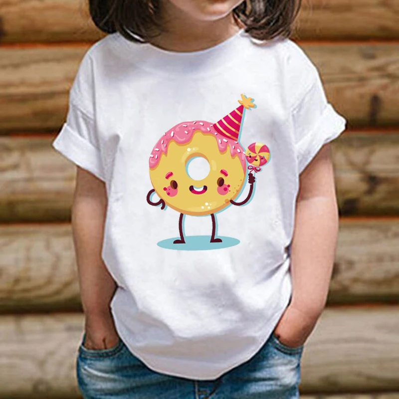 New Kids T-shirt for Girl&Boy Baby Kids White Solid Tee Shirt Clothing for Girl Summer Children Top Clothes Donuts Shirt