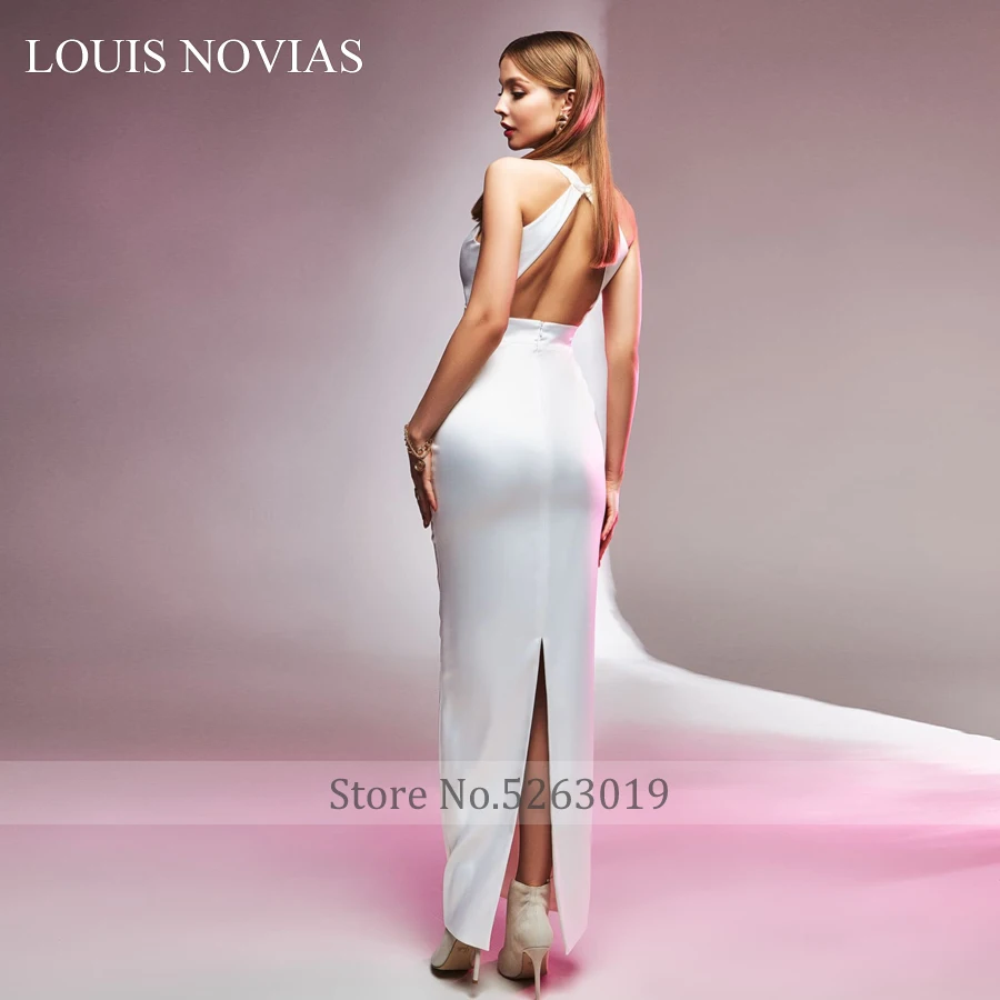 LOUIS NOVIAS Sexy Mermaid Romantic Wedding Straight tube Satin Knee Length Dress V-neck tight wide waistband hip wedding dress