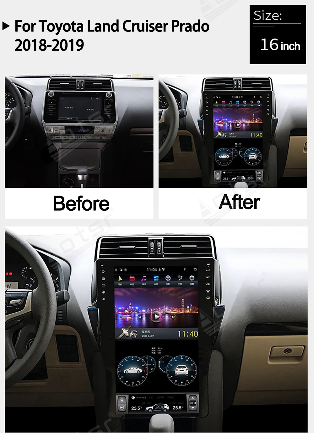 For Toyota Land Cruiser Prado 150 2018-2020 Android 9 Car Radio Gps Navigation 2din Stereo Multimedia Video Player