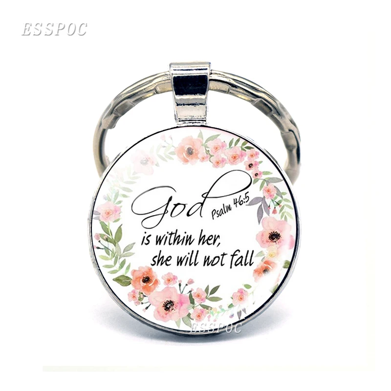 God Is Within Her. She Will Not Fall (psalm 46:5) Bible Quote Faith Keychain Keyring Bible Verse key chain Christian Party Gift