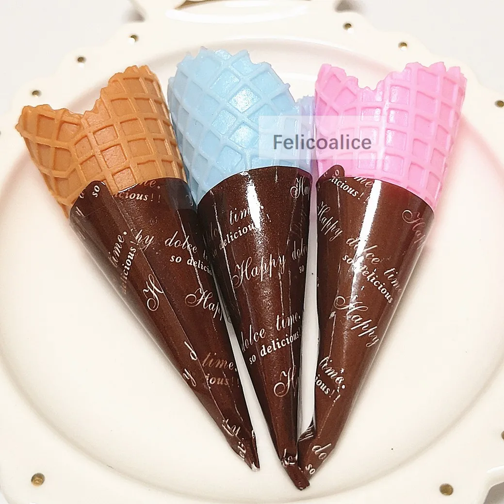 3pcs 7CM 3D Resin Simulation Ice Cream Cone Cabochon Decoration Crafts Miniature Fake Food Embellishments for DIY Scrapbooking