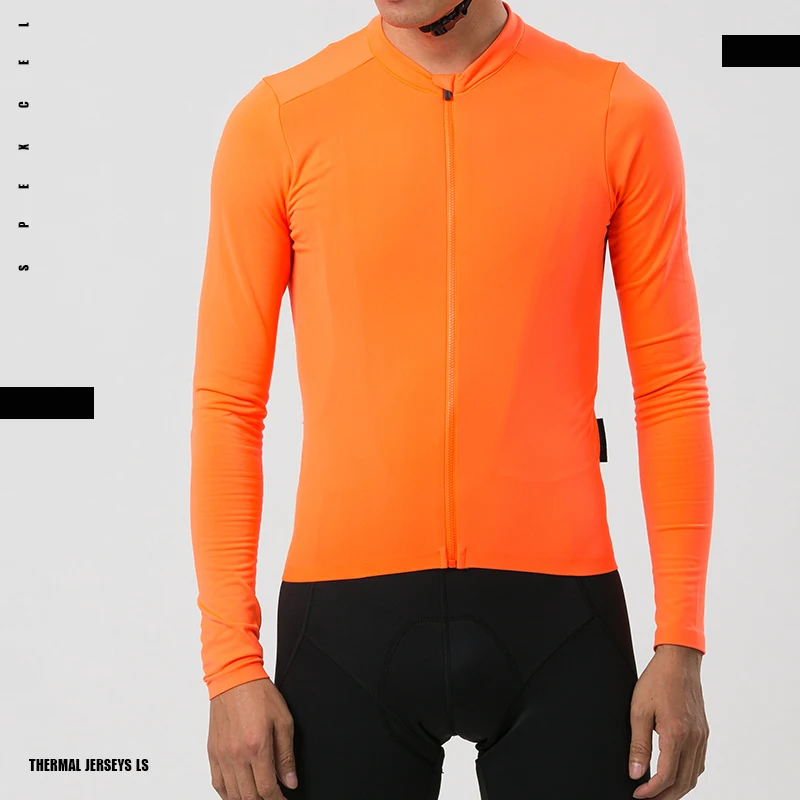 SPEXCEL 2019 Bright orange Pro aero 2 Brushing  thermal fleece cycling jersey long sleeve winter with Seamless cuff men & women