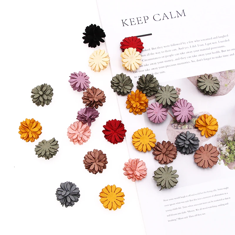 45pcs/Lot 2.5cm Mini DIY Handmade PVC Velvet Imitation Millet Flower Heads For Headdress Hair Accessories Clip Art Fake Decor