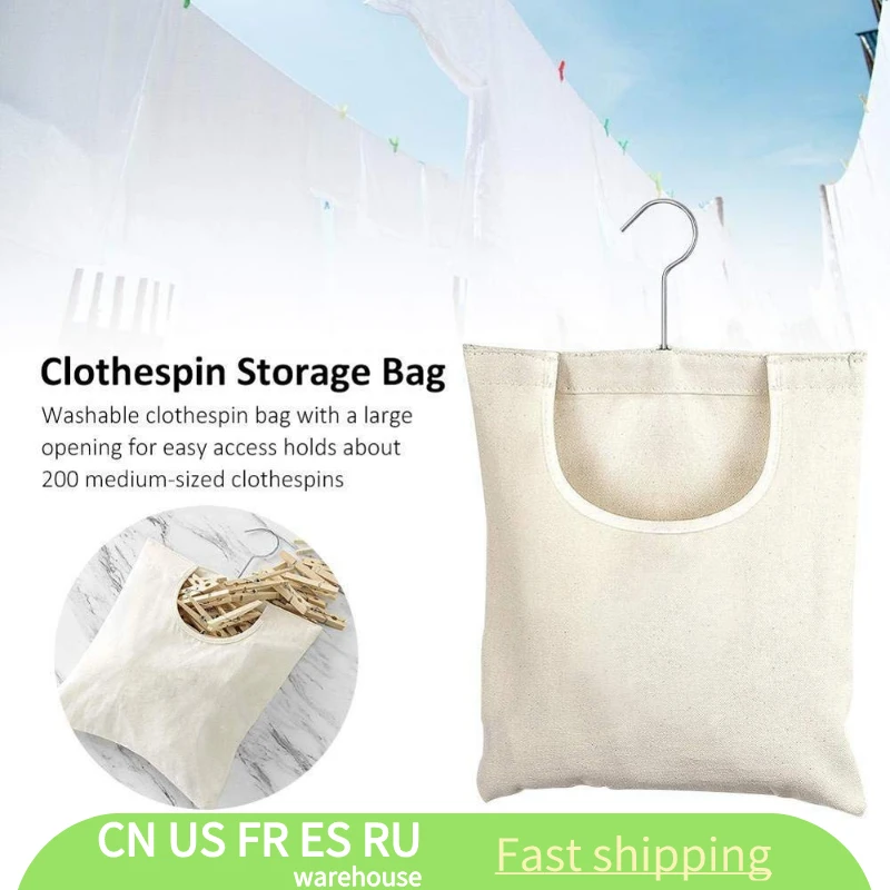 Convenience Canvas Clothespin Bag Hanging Storage Organizer Laundry Clothes Pin Holder Storage Bag with Hanging Hook for Outdoor