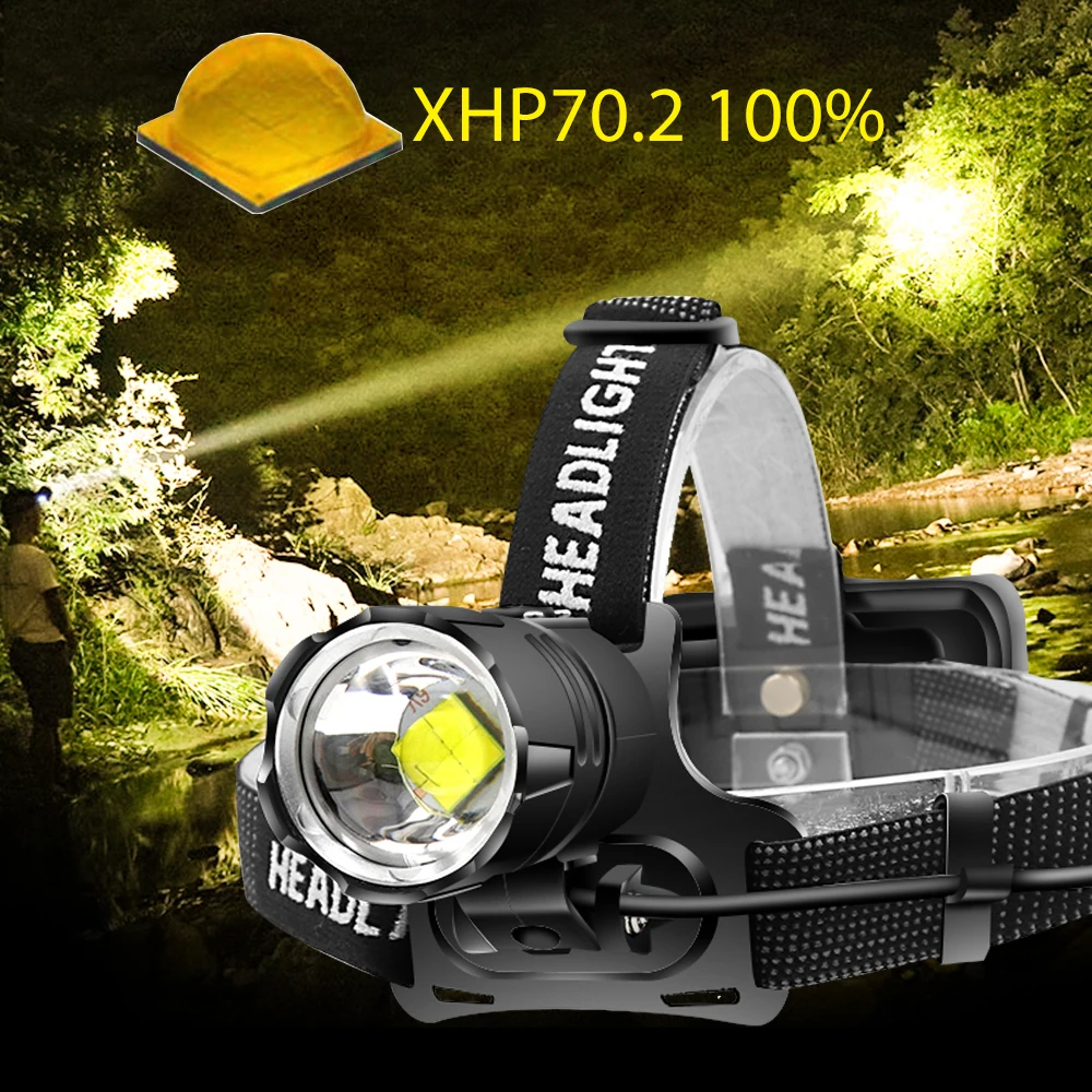 NEW XHP70.2 Powerful LED Headlamp Waterproof USB Rechargeable Lantern Zoom White Yellow Headlight Hunting Camping Torch Use18650