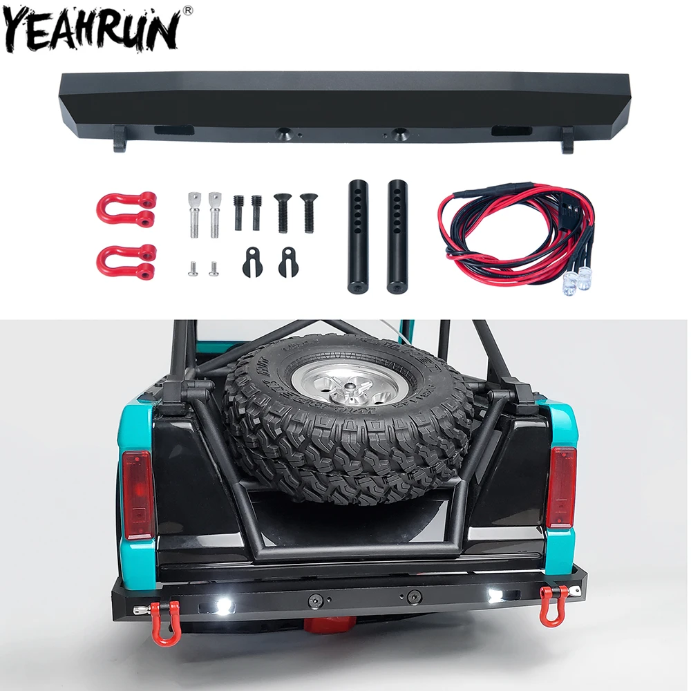 

Металлический задний бампер YEAHRUN со светодиодной подсветкой для 1/10 RC Crawler Axial SCX10 III AXI03014, обновленные детали Bronco