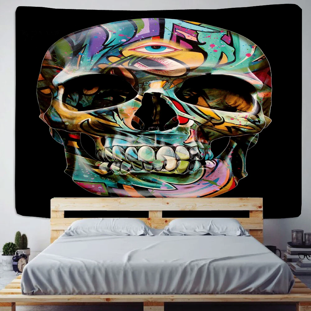 Psychedelic Witchcraft Skull Mandala Mural Tapestry Living Room Tarot Decoration Wall Mount Yoga Mat Carpet Home Decoration Art