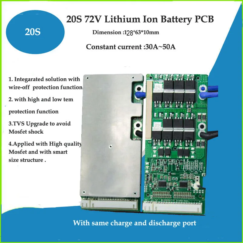 20S Li Ion 72V or Lifepo4 60V PCB Board BMS with 30A 40A 50A Constant Current and Balance for Electric scooter Battery