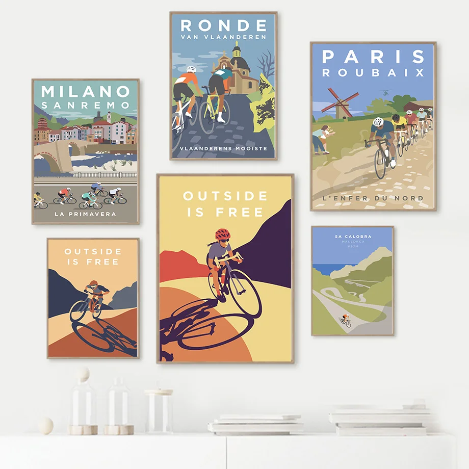 Abstract Paris Monument Cyclist Canvas Art Print Wall Pictures Women's Road Cycling Canvas Painting Poster Wall Decoration Decor