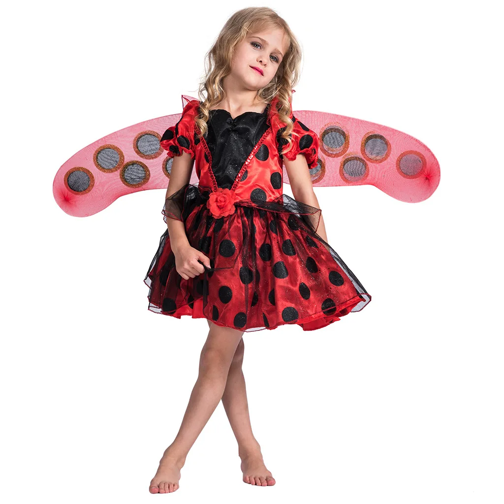 

Children's Stage Costumes Halloween Cosplay Dress for Girls Kid Ladybug Costume Kit Princess Dance Skirt Ladybird Cosplay