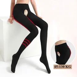 Doiaeskv mulheres calças justas abertas mais tamanho 120d outono inverno quente meia-calça crotchless cintura alta feminino stretchy magro collants skinny