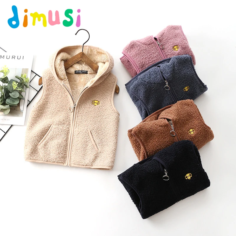 DIMUSi Winter Boys Vest Jackets Casual Child Warm Sleeveless Hooded Coats Baby Girls Polar Fleece Soft Shell Waistcoats Clothing