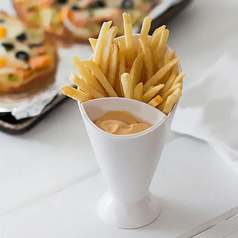 Kitchen Serving Tool Snack Cone Stand + Dip Holder For Chips Finger Food Sauce White Fries Dip and Cone Cup Snack Holder Serving