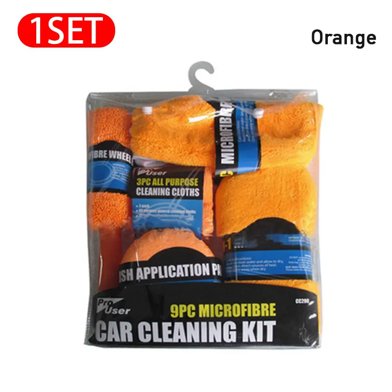 SEAMETAL 9 Stück Autowasch-Reinigungssets, Mikrofaser-Handtücher, Rouge, Schwamm, Waschhandschuh, polnische Pflege, Applikator-Pads, Autowasch-Zubehör