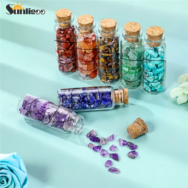 Sunligoo 7 Pcs Glass Wishing Bottles Gemstone Kit Natural Crystal Tumbled Chip Stones Reiki Healing Yoga Energy Chakra Stone Set