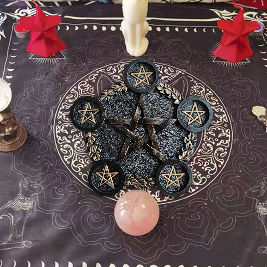 Astrology Pentagram Resin Candlestick Table Pentacle Altar Plate Candle Holder Resin Divination Witch Ceremony Accessorie