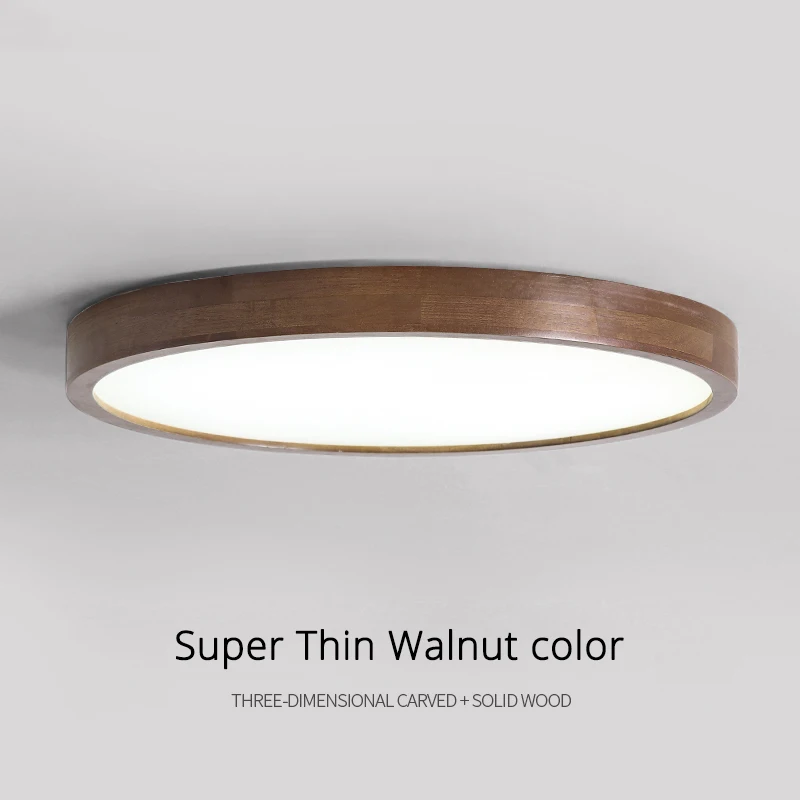 Luces de techo LED modernas, lámparas de madera Real para dormitorio, accesorio de pantalla de acrílico de madera maciza redonda y cuadrada, Lustre