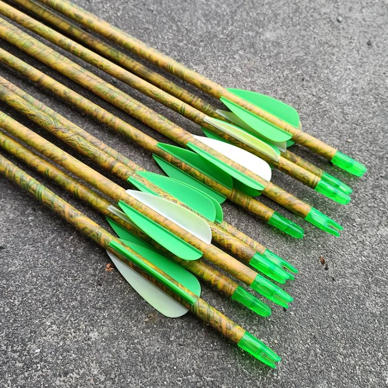 12PCS Archery Pure Carbon Arrows Jungle camouflage Carbon Arrow Bolts For Hunting  Compound/Recurve Bow