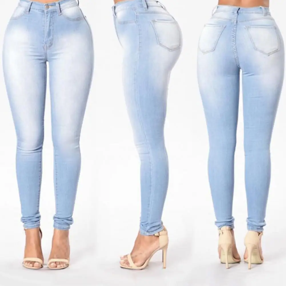 Vintage Women Jeans Slim Fit High Waist Denim Pencil Pants Bootcut Winter Pull-on Skinny Jeans Blue