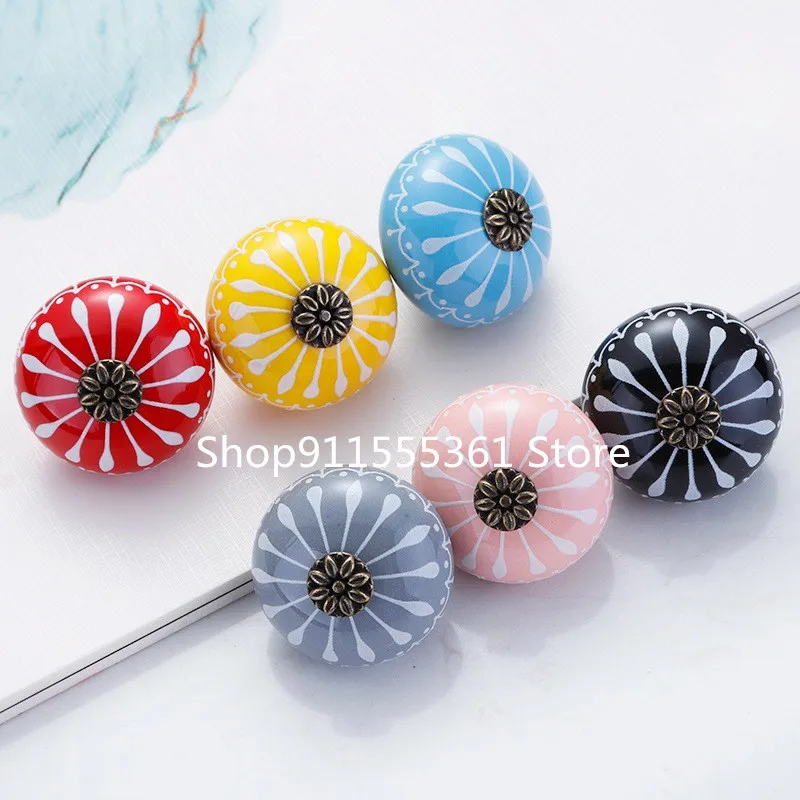 Ceramic Knob / Dresser Knobs White Blue Cabinet Pulls Knobs / Unique Kitchen Door Handle Knob Furniture Hardware