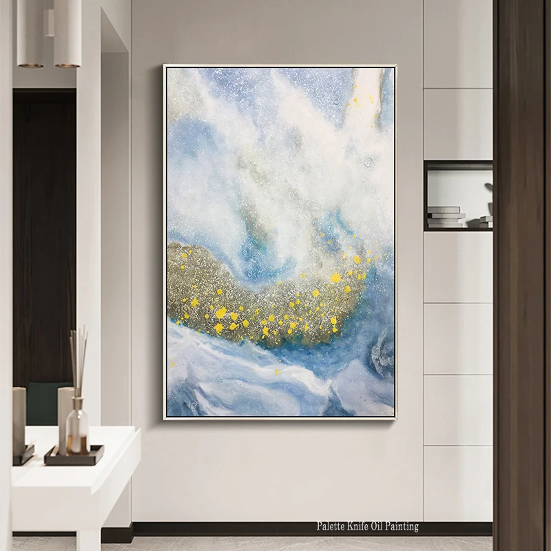 

Modern abstract gold blue painting on canvas original hand painted wall art pictures living room home decor cuadros abstractos