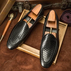 Hanmce Black Color Gentleman Genuine Leather Shoes Luxury High Quality Men Loafers 2021