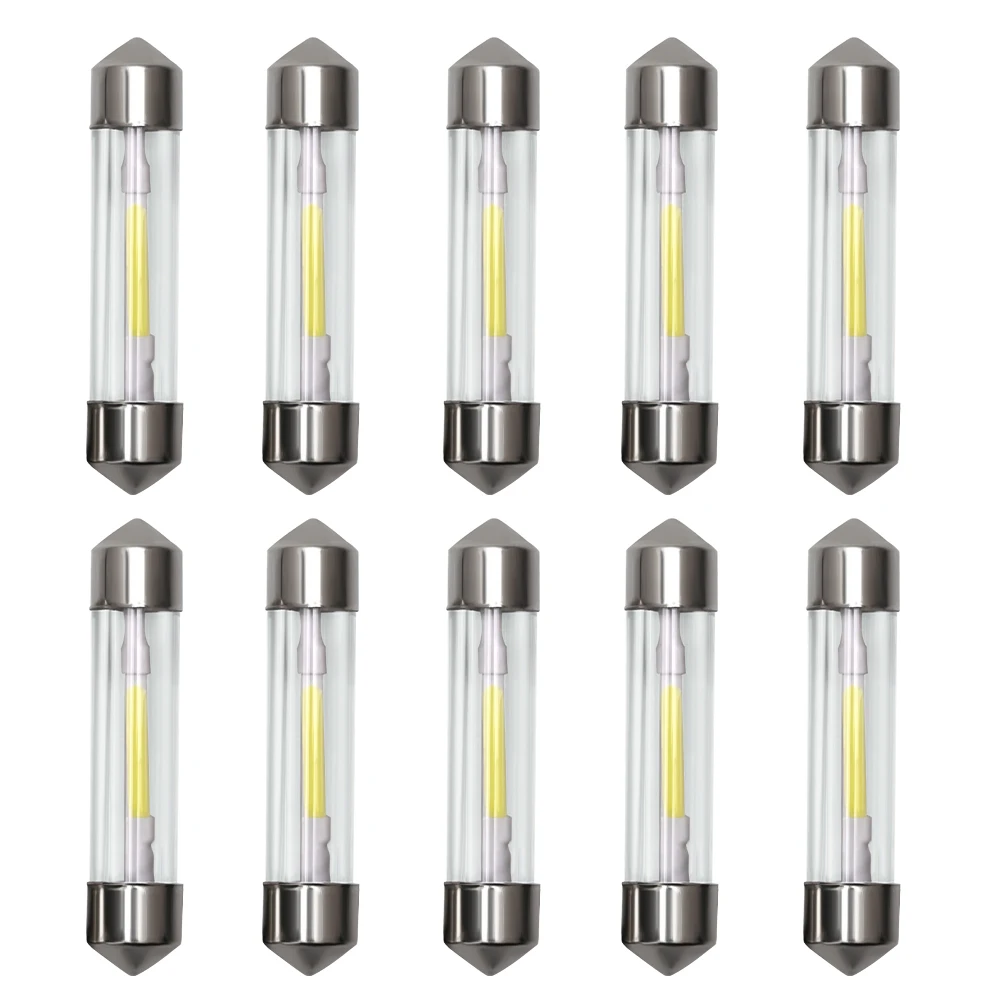 

10X C5W C10W LED Bulbs COB 31mm 36mm 39mm 41mm Filament LED Glass Case Car Interior Dome Light Auto License Plate Lamp White 12V