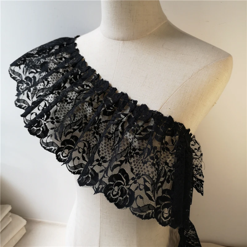 2 Meters/lot 15 Cm Wide Pink Black Red Folds Embroidered Lace Skirt Clothes Home Decoration Lace Accessories SC573
