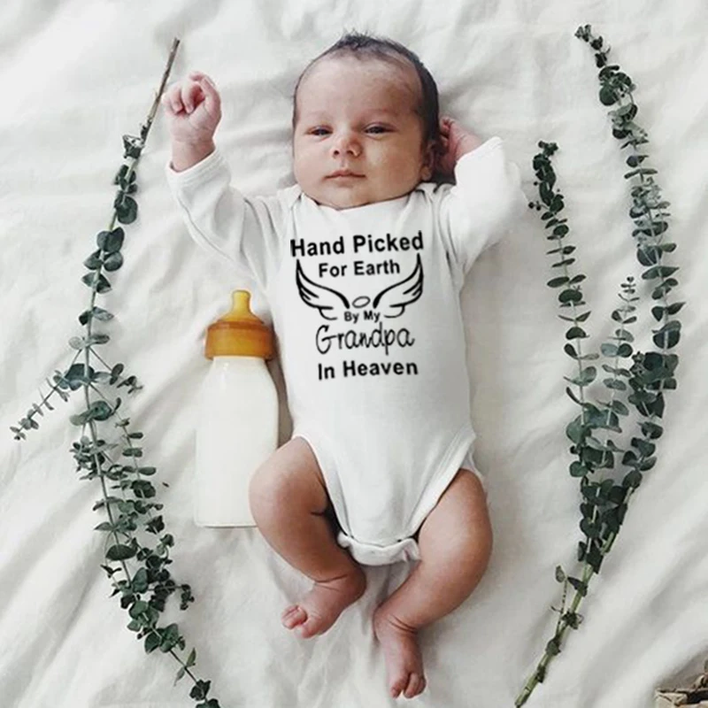 NewbornRomper Hand Picked for Earth By My Grandpa In Heaven Long Sleeve Jumpsuit Toddler Infant Boy Girl Fashion Clothes