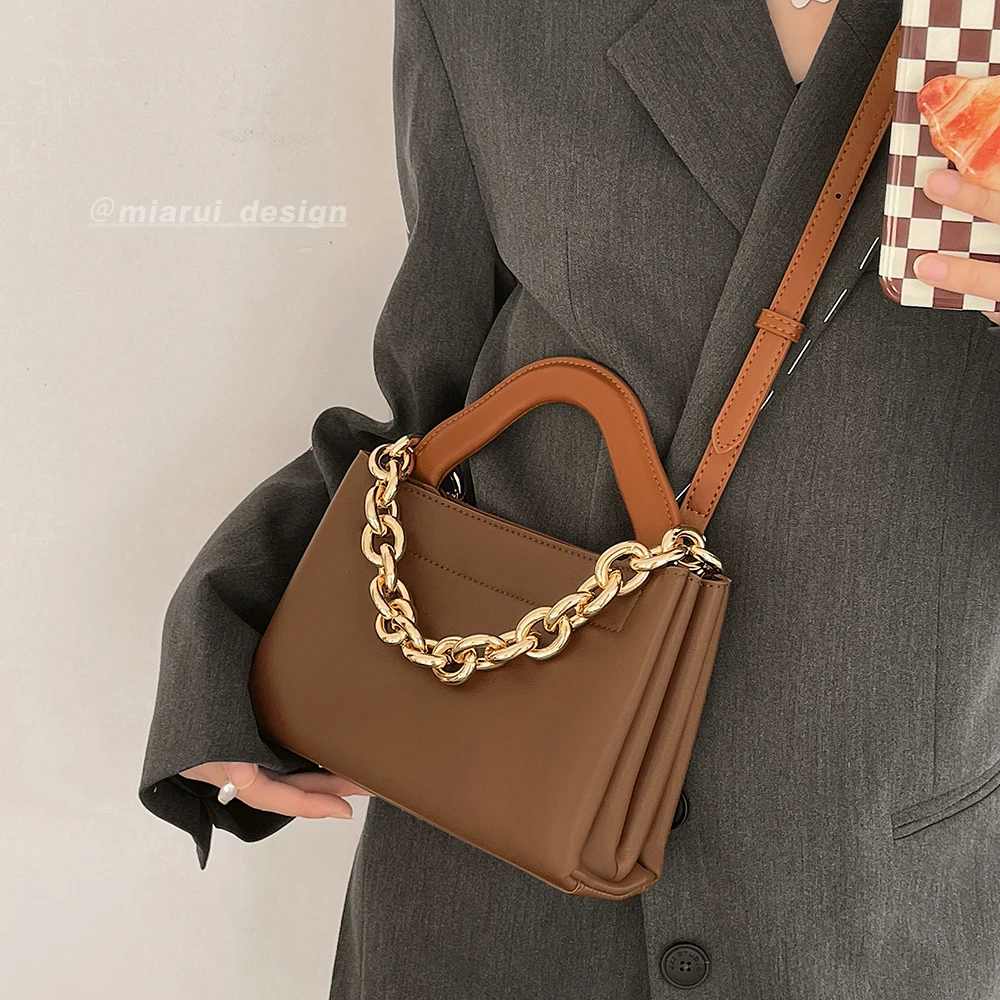 Luxury Women's Handbag Square Napa Pattern Pu Material Metal Thick Chain Decoration 2021 Brand Designer Messenger Shoulder Bag