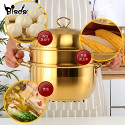 1Pc Boiler Steamer Pot Stainless Steel 3layers Cookware Soup Pot Corn Bread Steaming Tool Cooking Pot Induction Cooker Gas Stove