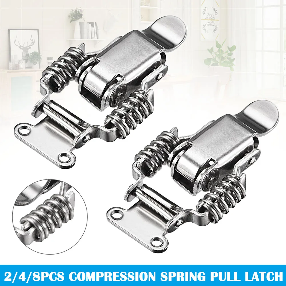 2pcs/4pcs Toolbox Draw Compression Spring Toggle Latch Catch Clamp Silver Alloy Hinge For DIY Crafts Small Drawe