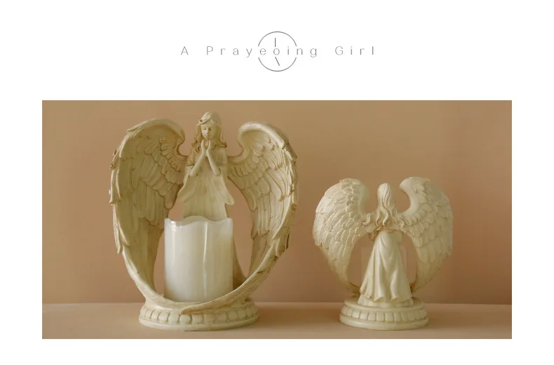 Nordic Goddess Praying Angel Statue Figure with Electronic Candle Candlestick Home Decor Wedding Ornament Craft Sculpture
