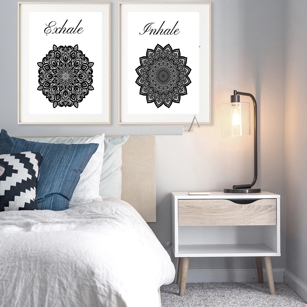 Bohemian Exhale Inhale Mandala Mindfulness Zen Wall Art Print Poster Picture Canvas Painting Yoga Room Living Room Home Decor