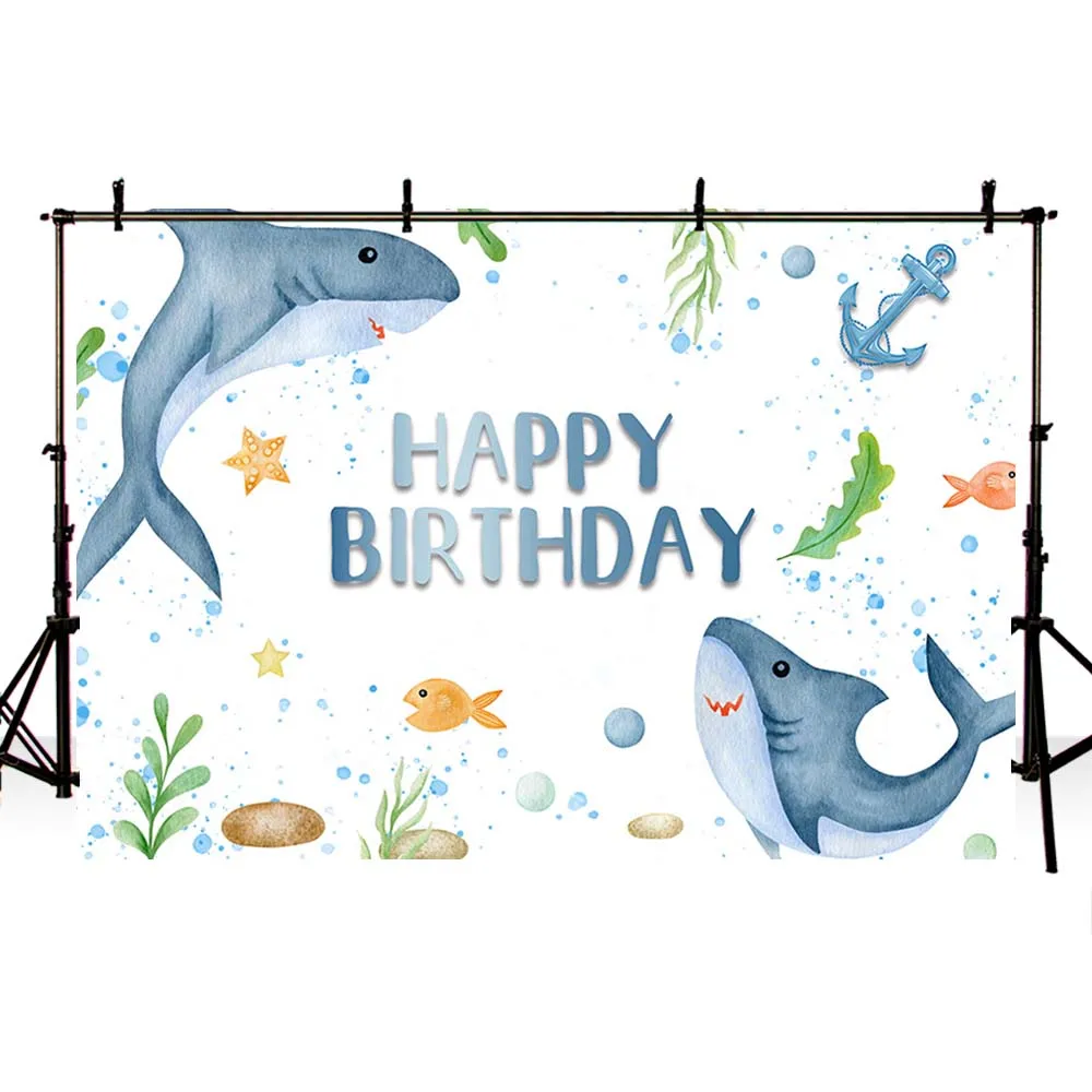 Mehofond Shark Backdrop For Photography Boy Birthday Party Decor Cartoon Fish Bubble Newborn Portrait Photo Background Photozone