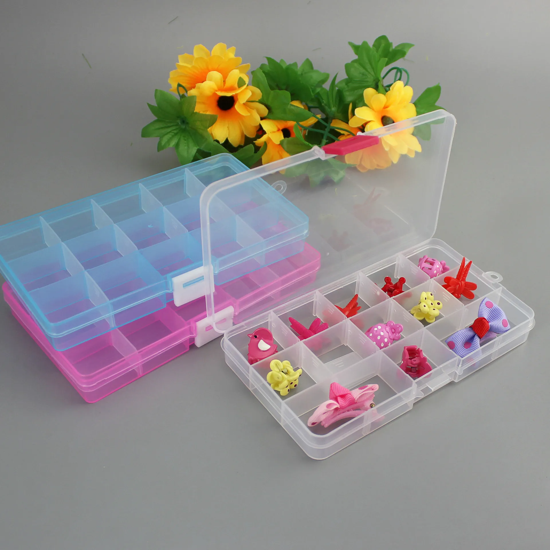 New 15 Grids Choose Adjustable Jewelry Beads Pills Nail Art Tips Storage Box Case Hard Transparent Plastic Jewelry Tool Box