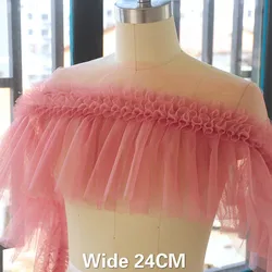 24CM Wide Beautiful White Pink Fluffy Yarn 3d Lace Collar Appliques Mesh Fabric Ribbon Dress Curtains DIY Sewing Guipure Decor