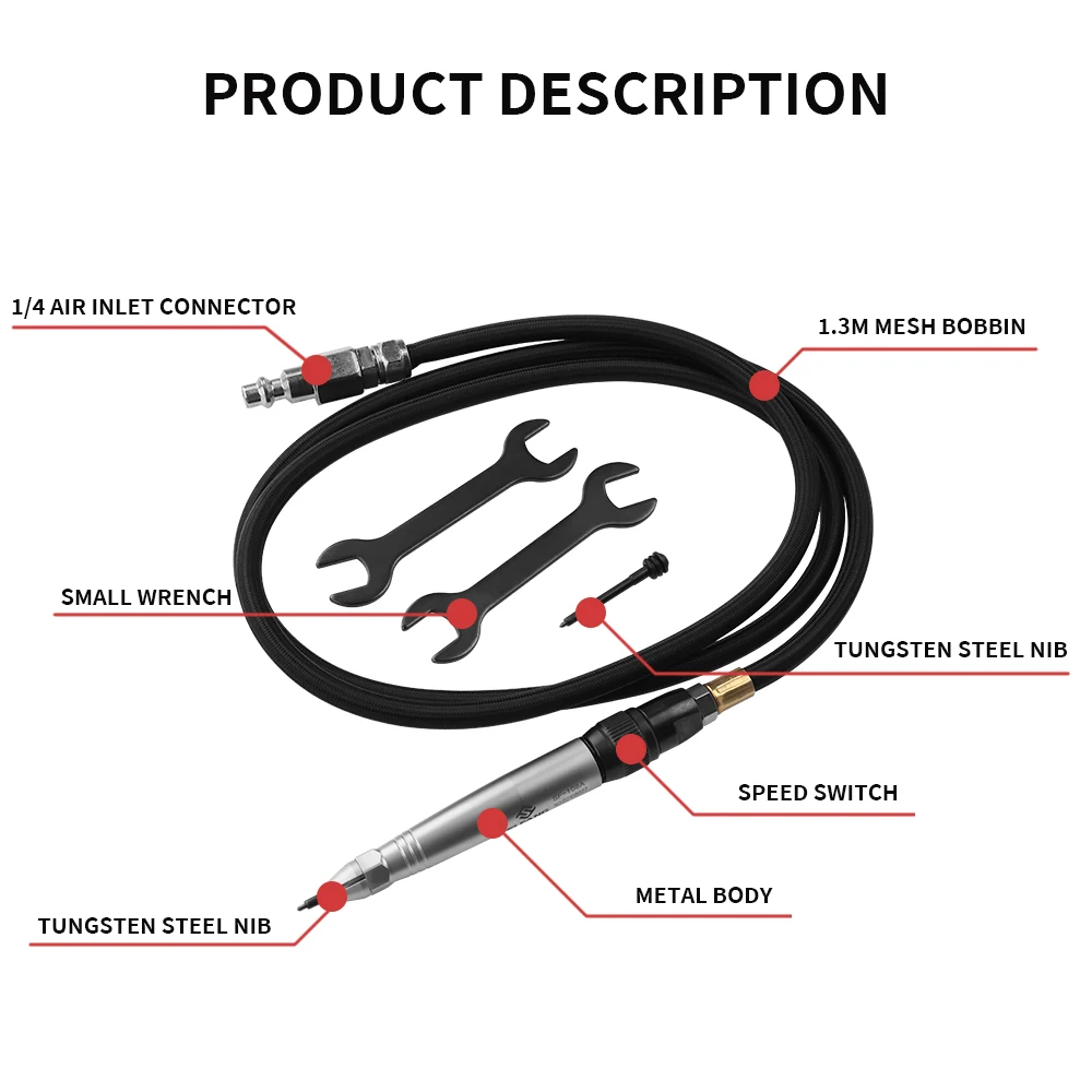 Air Pencil Engraving Pen Pneumatic Engraver Grinder Kit Scribe Hammer Engraving Lettering Tool for Glass Sheet Cutting Tool