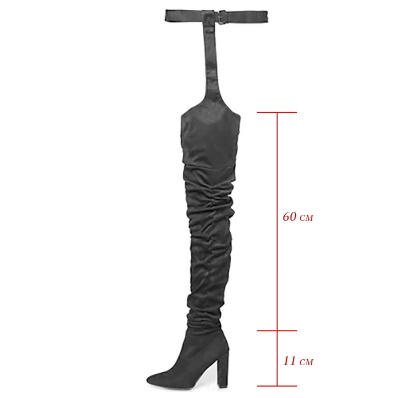 Boots Women 2023 Winter Sexy Army Green Belt Thigh High Boots Chunky Heels Suede Big Size 43 Over The Knee Girl Fashion Shoes