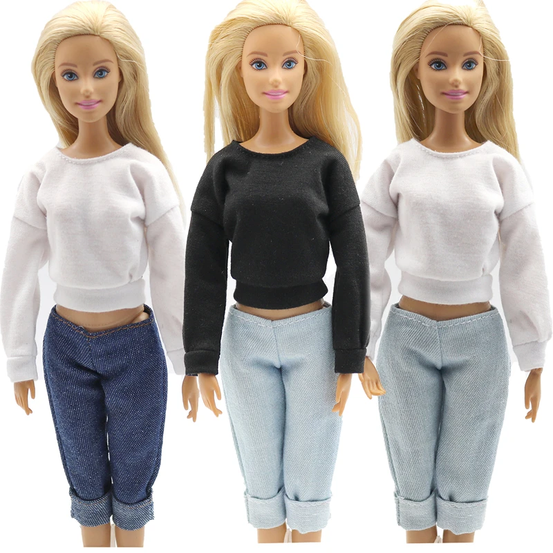 1/6 Doll Clothes Long-sleeved Sweater Pants Denim Grid Daily Wear Accessories Dress Up for Barbie Girl Gift